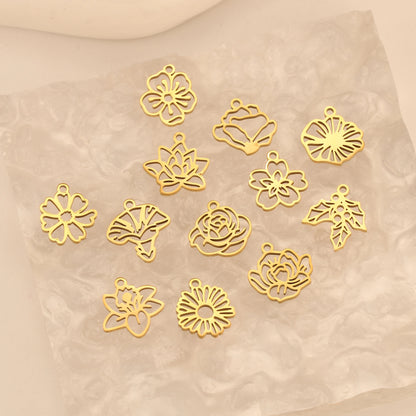 5Pcs Stainless Steel Birth Month Flower Charms Birthday Flower Dangles Plant Floral Pendant DIY Necklace Earrings Jewelry Making
