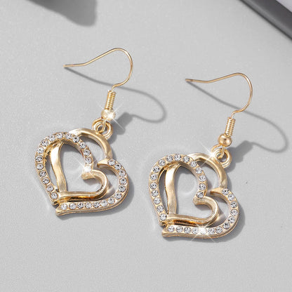 1 Pair Of Earrings + 1 Necklace French Romantic Style Jewelry Set Sparkling Heart Design Silvery Or Golden Make Your Call Gift F