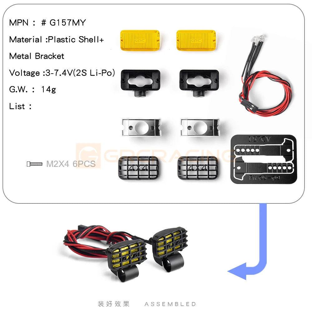 GRC G157MW/Y RC Car 1/8 1/10 Fog Light 17mm Rectangular Spot Light with Lampshade Simulation Off-road Exploration Headlight