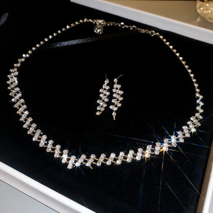 3 Pcs Square Geometric Rhinestone Pendant Necklaces for Women Advanced Collar Chains Luxury New in Earrings Fashion Jewelry Sets