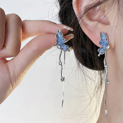 Fashion Zircon Pearl Tassel Earrings for Women 2024 New Liquid Metal Long Chain Elf Butterfly Statement Earrings Party Jewelry