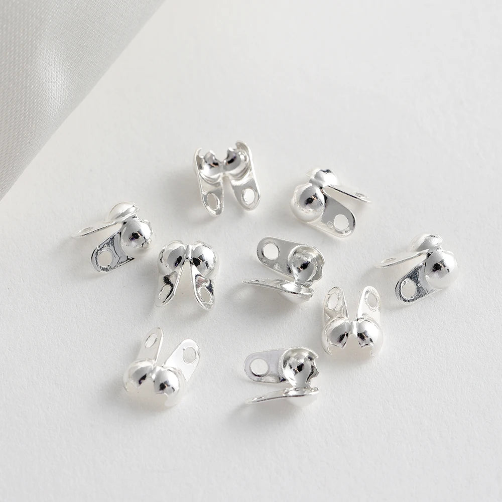 100Pcs/Lot Real Gold Plated Connector Clip Clasp Fitting Ball Chain Calotte End Crimp Bead Component for DIY Jewelry Making