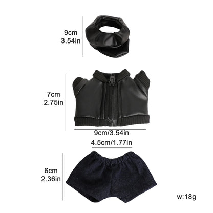 For 17cm Labubu Girl Dolls Black Leather Jacket + Jeans +Hat Clothes Suit Cute Punk Clothing For V1 V2 V3 Labubu,Cotton Doll Toy