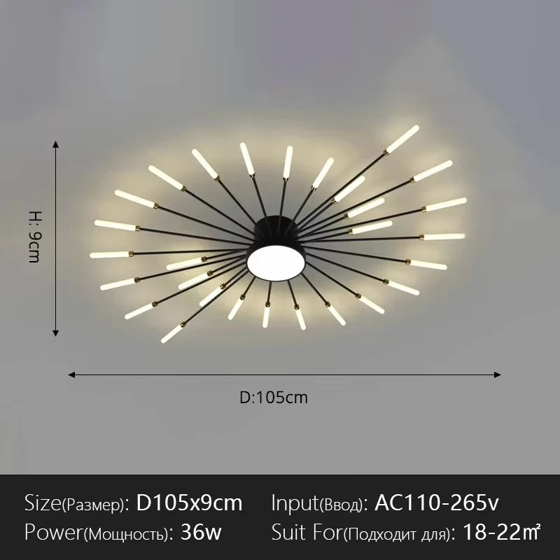 Modern Flower Shape Ceiling Lamp for Living Room Dining Room Flush Mount Metal Acrylic Sputnik Firework Petal Lighting Fixture