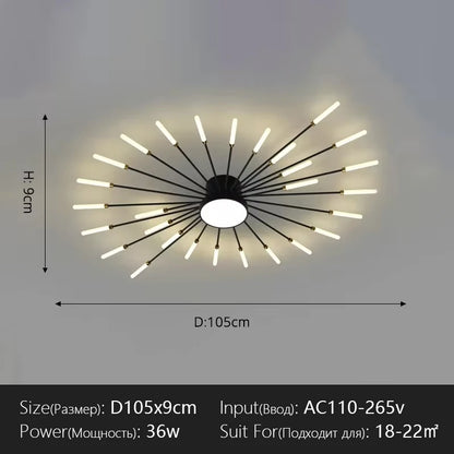 Modern Flower Shape Ceiling Lamp for Living Room Dining Room Flush Mount Metal Acrylic Sputnik Firework Petal Lighting Fixture