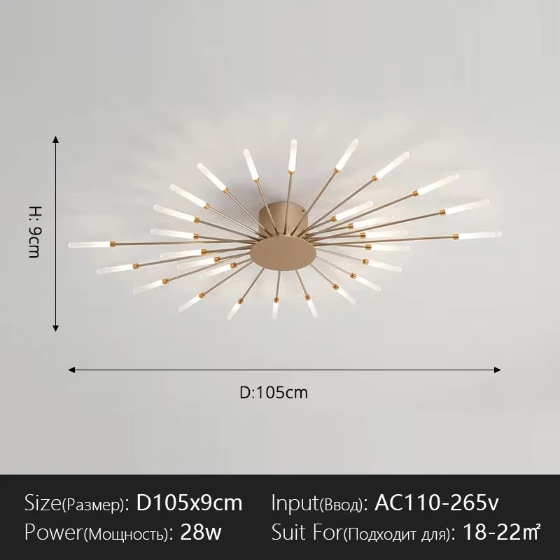 Modern Flower Shape Ceiling Lamp for Living Room Dining Room Flush Mount Metal Acrylic Sputnik Firework Petal Lighting Fixture