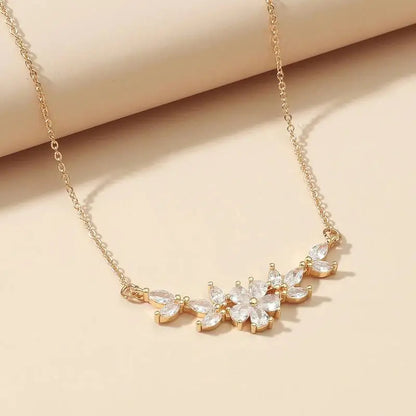ZAKOL Fashion Cubic Zirconia Flower Pendant Necklace for Women Gold Color Charm Choker Bridal Wedding Party Jewelry