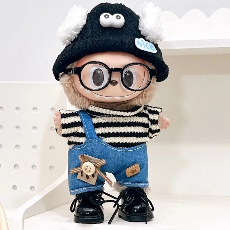 For 17cm Mini Labubu Doll'S Clothes Outfit Accessories For Korea Kpop Exo Labubu Idol V1 V2 Striped Sweater Overalls Clothing