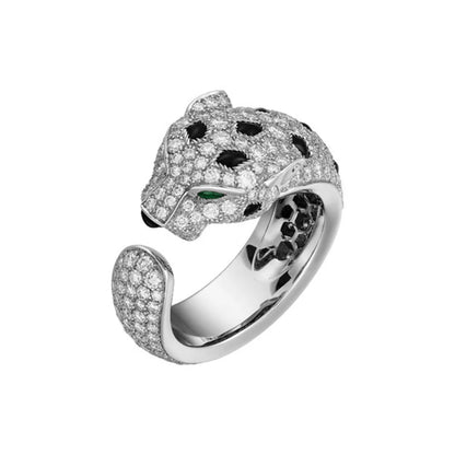 TLS 925 Sterling Silver Rhodium Plated High Carbon Diamond Cheetah Emerald Trendy Cool Ring for Gift