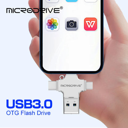 USB 3.0 Flash Drive For Iphone ipad Android Pen Drive 4 in 1 Memory stick Type-c Pendrive OTG 64GB 128GB 256GB