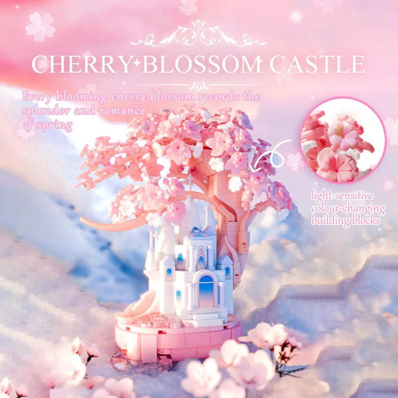 Fantasy Cherry Blossom Season Assemblage Building Blocks Kits Flower Castle Models Bricks Home Decorations Kids Toys Girls Gifts
