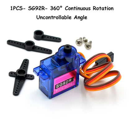SG92R Micro Servo Motor 4.8-6V 360/270/180 Degree Continuous Rotation Controllable Angle for Robot RC Drone Aircraft Model 9g
