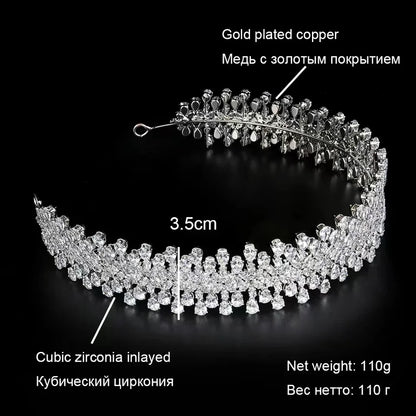 Luxury Bridal Headband Wedding Hair Accessories Cubic Zirconia Bride Headdress Tiaras Crowns For Women Diadem Jewelry Headwear