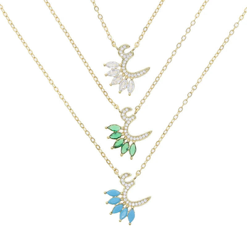 Total 31 Different Shape Arabic Letter Pendant Necklaces for Women Paved Green White Cz and Turquoise Gold Color Fashion Jewelry
