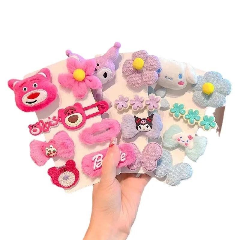 Sanrio Kuromi Plush Hairpin Cute Cartoon My Melody Cinnamoroll  Pom Pom Purin Young Girl Hair Accessories Holiday gifts