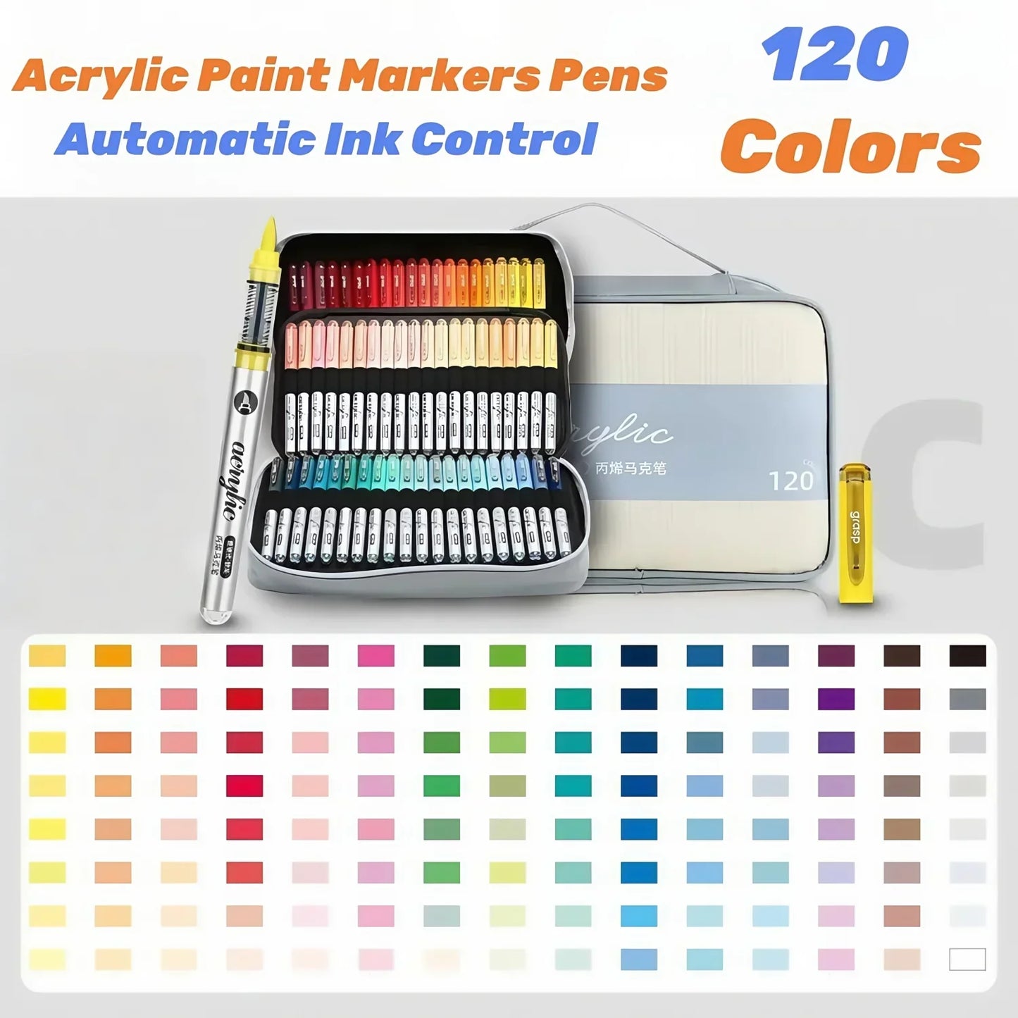 Acrylic Paint Markers Set,Automatic Ink Control, With Portable Handbags ,Brush Tip, for Rock Painting, Ceramic, Wood, Canvas
