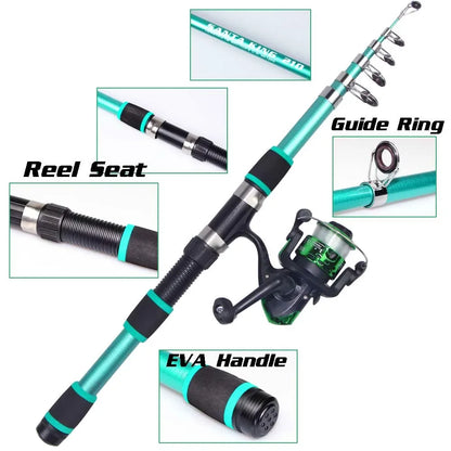 SantaKing Telescopic Fishing Rod and Reel Kit 1.8M 2.1M Telescopic Rod with 5.2:1 3BB Fishing Reel Max Drag 5kg Fishing Combo