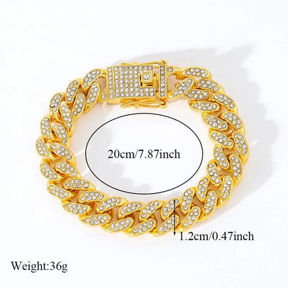 American luxury, high-quality metal Cuban chain, men's chain bracelet, 18K gold-plated, non fading, shiny zircon, party jewelry