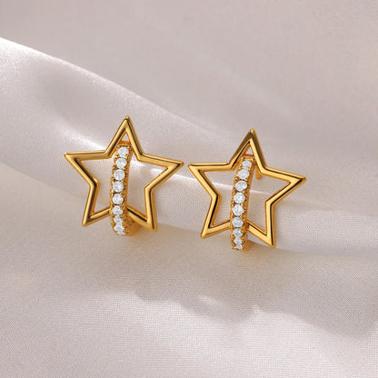 Luxury Star Zircon Earrings for Women Gold Color Stainless Steel Earrings 2024 Trend Couple Jewelry free shipping items aretes