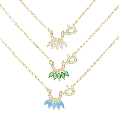 Total 31 Different Shape Arabic Letter Pendant Necklaces for Women Paved Green White Cz and Turquoise Gold Color Fashion Jewelry