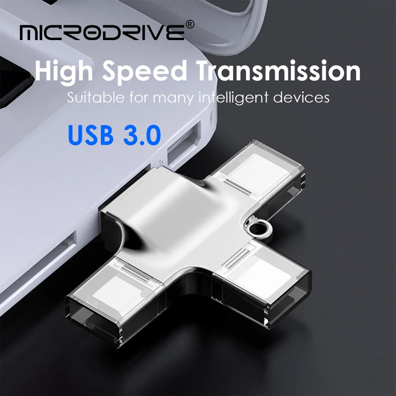 USB 3.0 Flash Drive For Iphone ipad Android Pen Drive 4 in 1 Memory stick Type-c Pendrive OTG 64GB 128GB 256GB