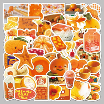 10/30/50PCS Cartoon Orange INS Style Food Sticker DIY Decoration Waterproof Skateboard Notebook Graffiti Toy