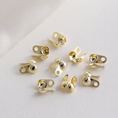 100Pcs/Lot Real Gold Plated Connector Clip Clasp Fitting Ball Chain Calotte End Crimp Bead Component for DIY Jewelry Making