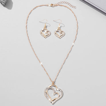 1 Pair Of Earrings + 1 Necklace French Romantic Style Jewelry Set Sparkling Heart Design Silvery Or Golden Make Your Call Gift F