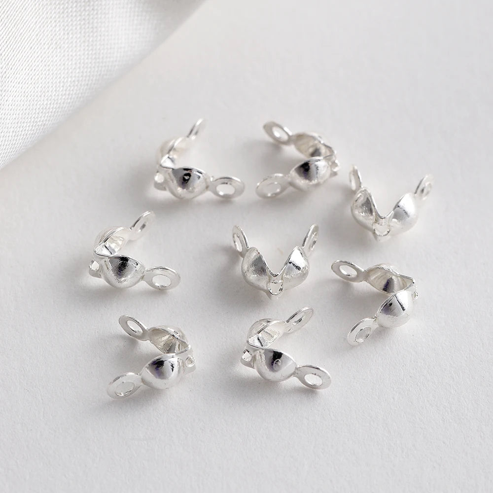 100Pcs/Lot Real Gold Plated Connector Clip Clasp Fitting Ball Chain Calotte End Crimp Bead Component for DIY Jewelry Making
