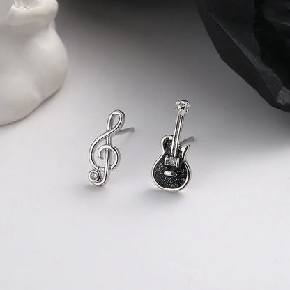 Fashion Simple Asymmetric Guitar Note Stud Earrings for Women Girls Creative Cute Ear Piercing Jewelry Music Lovers Gifts