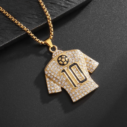 Full Zircon Pendant Necklace Hip Hop Cool Mumber 10 Super Soccer Star Fan Stainless Steel Clavicle Charming Jewelry Men Necklace