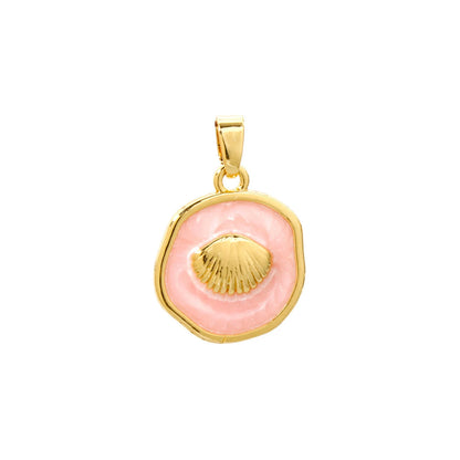 2 PCs Brass Ocean Series Charm Pendant 18K Gold Plated Irregular Enamel Shell Starfish Dolphin For Necklace Making 22mm x 15mm