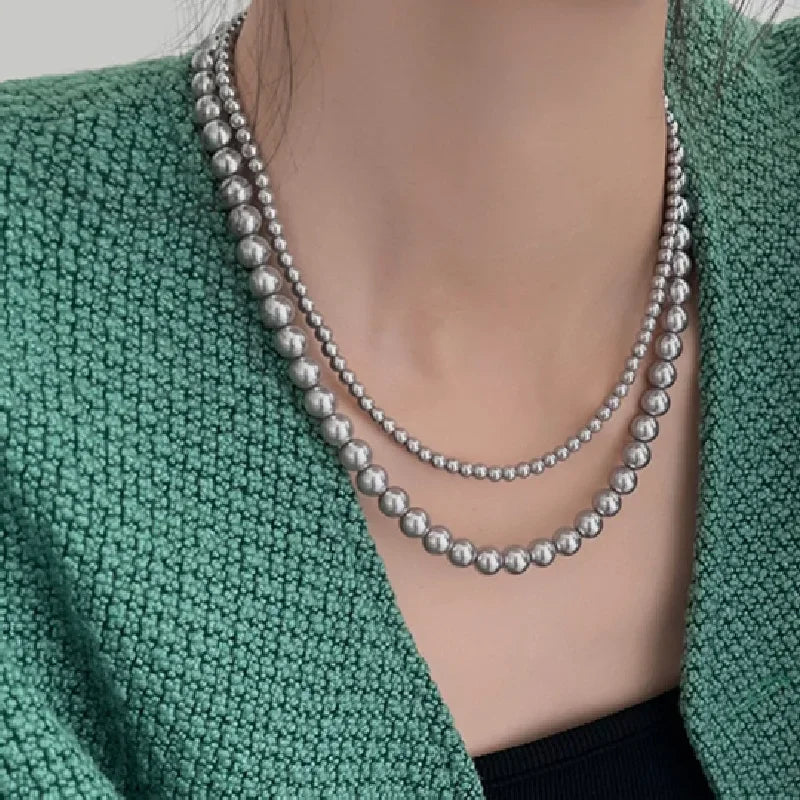 Grey Pearl Necklace for Women's Luxury Collar Chain Simple Neckchain Fashion Jewelry