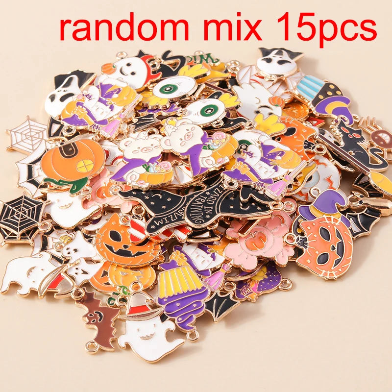 Leslie Mix 10/20/30pcs Halloween Charm Pumpkin Ghost Spider Bat Pendant for diy Earring Necklace Jewelry Making Accessories
