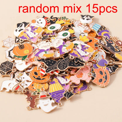 Leslie Mix 10/20/30pcs Halloween Charm Pumpkin Ghost Spider Bat Pendant for diy Earring Necklace Jewelry Making Accessories
