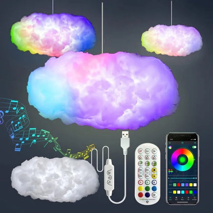 DIY Cloud LED Light Music Sync Multicolor RGBIC LED Strip Lights Remote&APP Control DIY Thunder Cloud Lamp Room Atmosphere Light