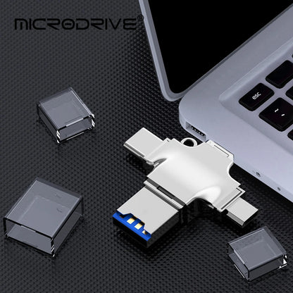 USB 3.0 Flash Drive For Iphone ipad Android Pen Drive 4 in 1 Memory stick Type-c Pendrive OTG 64GB 128GB 256GB