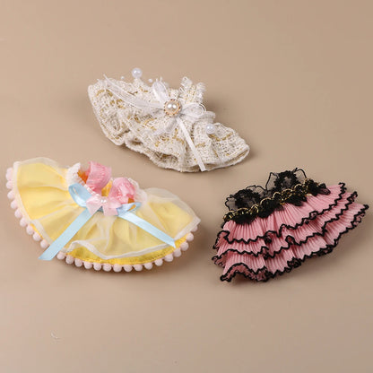 Mini Plush Doll'S Clothes Outfit Accessories For 17cm Korea Kpop Exo Labubu Idol Pearl Bow Lace Trimmed Skirt Clothing Gift