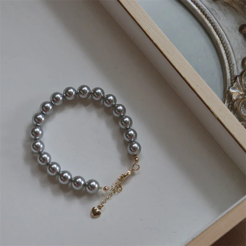 Fashion Grey Natural Pearl Bracelet for Women Luxury Exquisite Stainless Steel Bangle Jewelry Accessories Anniversary Gift
