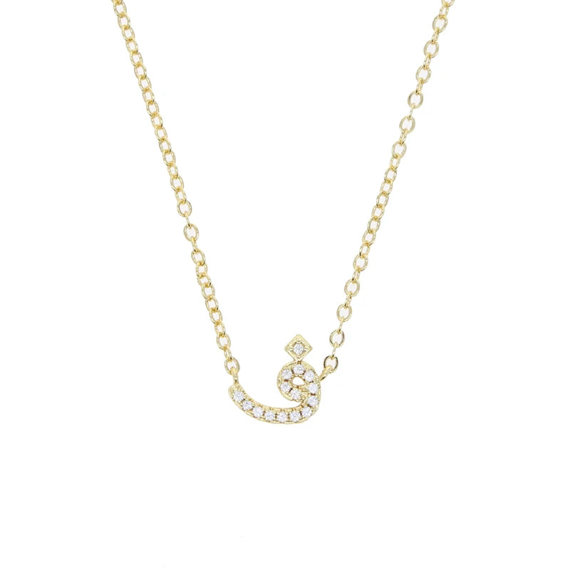 Total 31 Different Shape Arabic Letter Pendant Necklaces for Women Paved Green White Cz and Turquoise Gold Color Fashion Jewelry