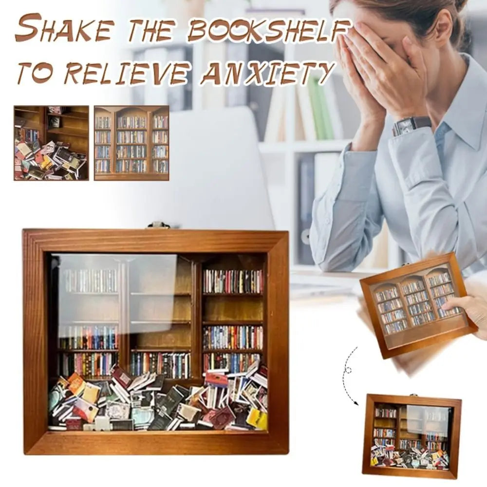 Creative Anti-Anxiety Bookshelf Miniature Wood Book Match Boxes Shaking Bookshelf Sensory Toys Home  Desktop Ornament