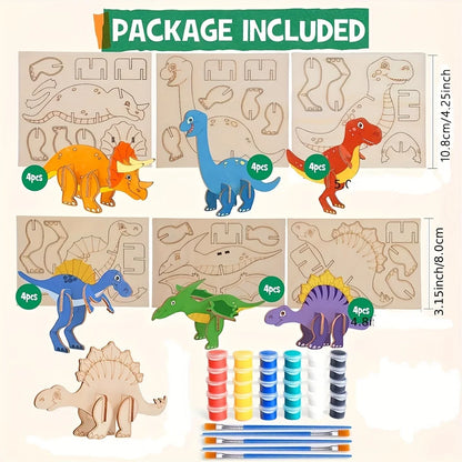 24pcs Dinosaur Wooden Model Dinosaur Set Unfinished Wooden Model Dinosaur to Paint DIY Handicraft  Kits for Home Decor Gift