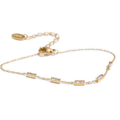 Yhpup New White Green Shiny Cubic Zirconia Chain Necklace Bracelet Bangle High-Grade Stainless Steel Premium Jewelry Gift