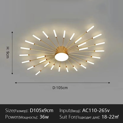 Modern Flower Shape Ceiling Lamp for Living Room Dining Room Flush Mount Metal Acrylic Sputnik Firework Petal Lighting Fixture