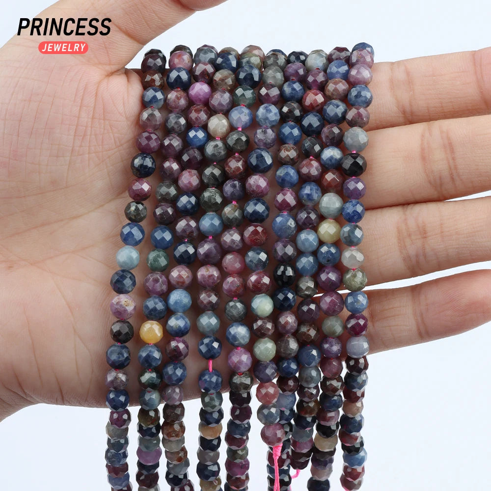 Natural Ruby Sapphire Faceted Beads Untreated Beads for Jewelry Making DIY, Wholesale Stone Beads