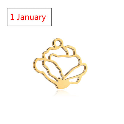 5Pcs Stainless Steel Birth Month Flower Charms Birthday Flower Dangles Plant Floral Pendant DIY Necklace Earrings Jewelry Making