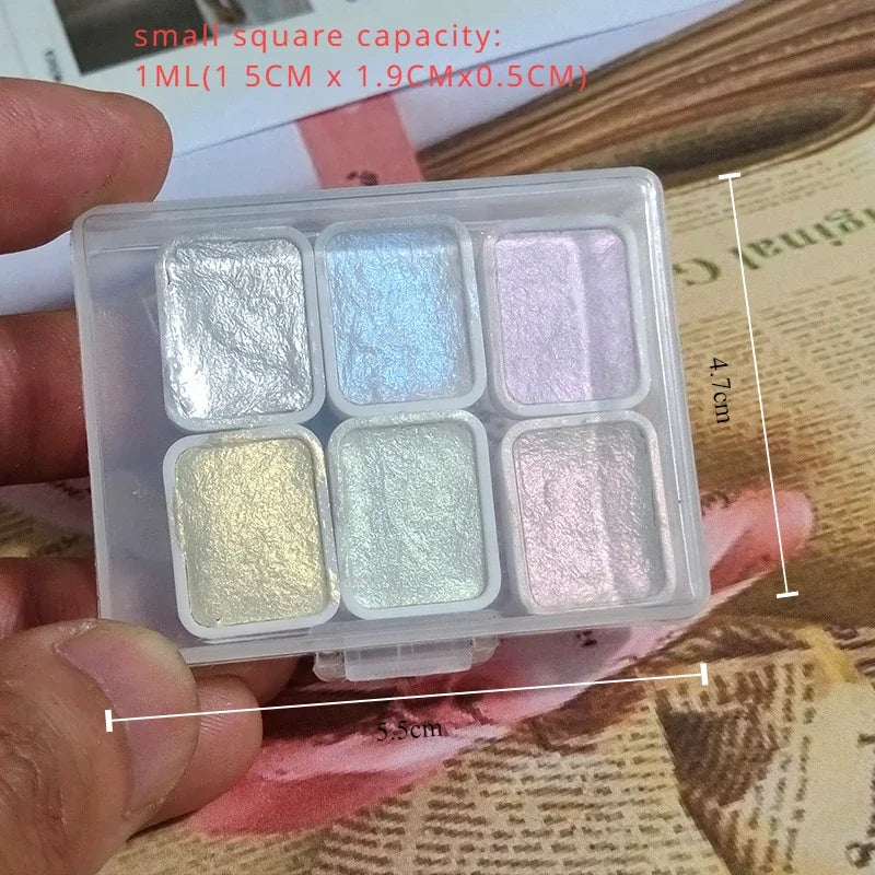 Pearlescent Metallic Solid Watercolor Paint Portable Hand-packaged Palette for Painting Nails Student School Art Supplies
