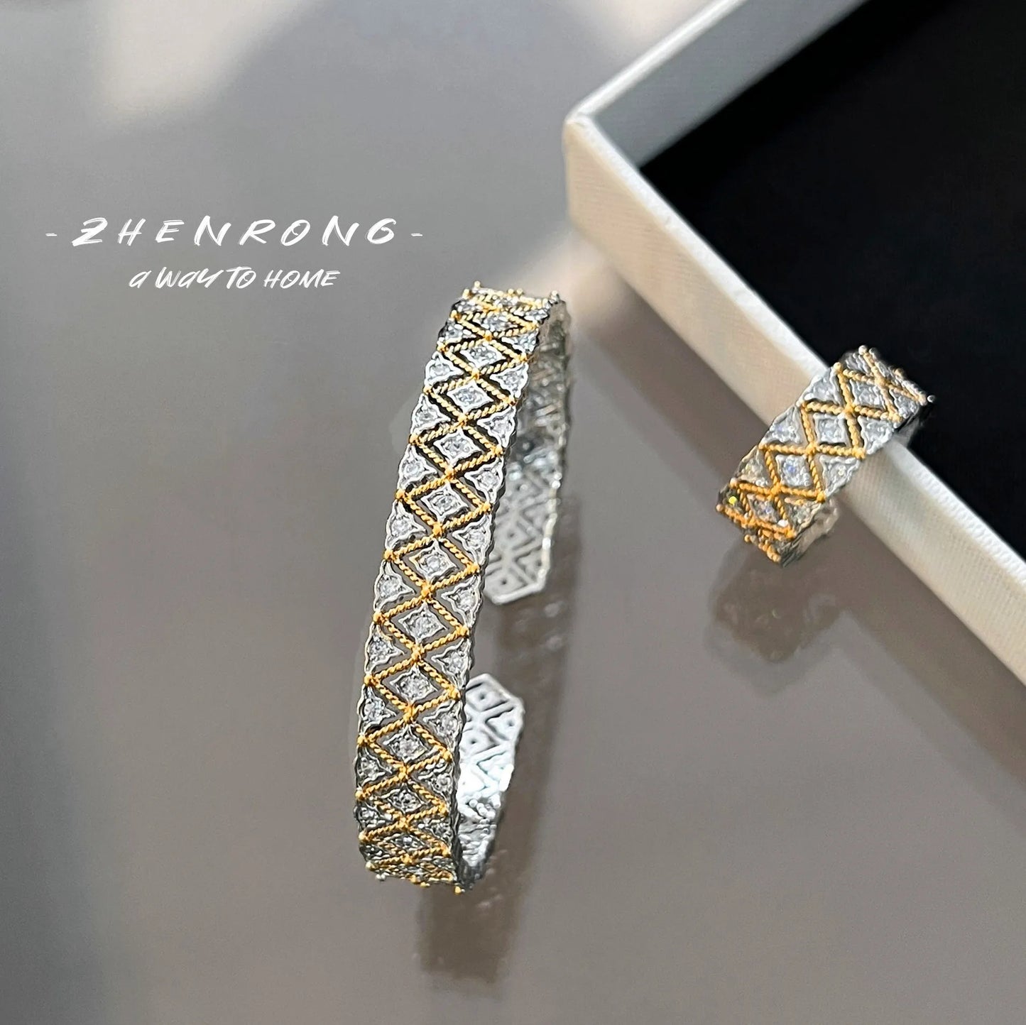 Foydjew Italian Vintage Hewelry Rhombus Carved Hollow Bracelets Bangles Ring Medieval Style Retro Jewelry Sets For Women
