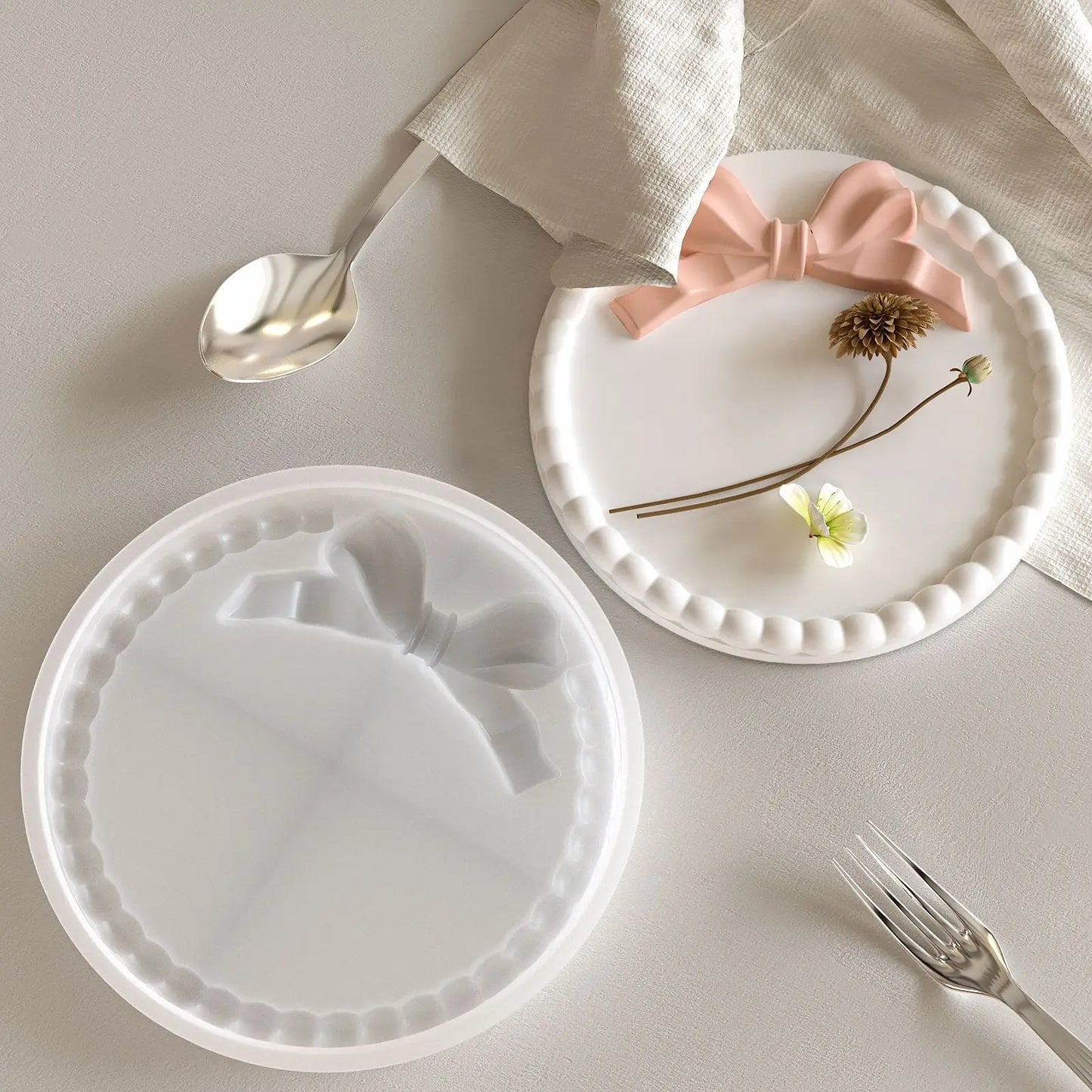 DIY Bow Bubble Tray Coaster Silicone Mold Plaster Epoxy Concrete Cement Mould Handicrafts Gift Jewelry Storage Tray Home Decor