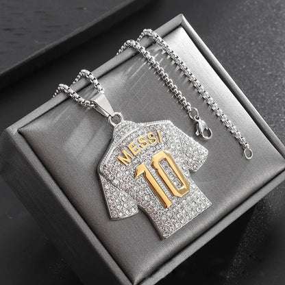 Full Zircon Pendant Necklace Hip Hop Cool Mumber 10 Super Soccer Star Fan Stainless Steel Clavicle Charming Jewelry Men Necklace